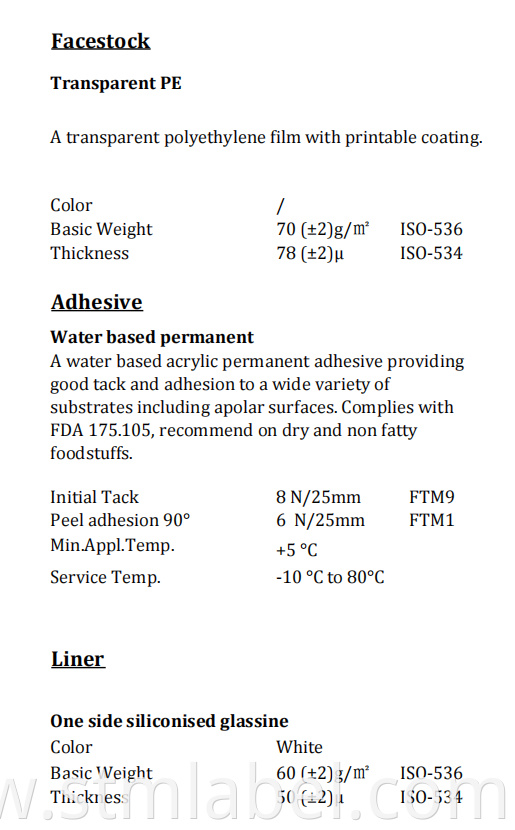 Transparent Pe Water Based Permanent Yellow Glassine